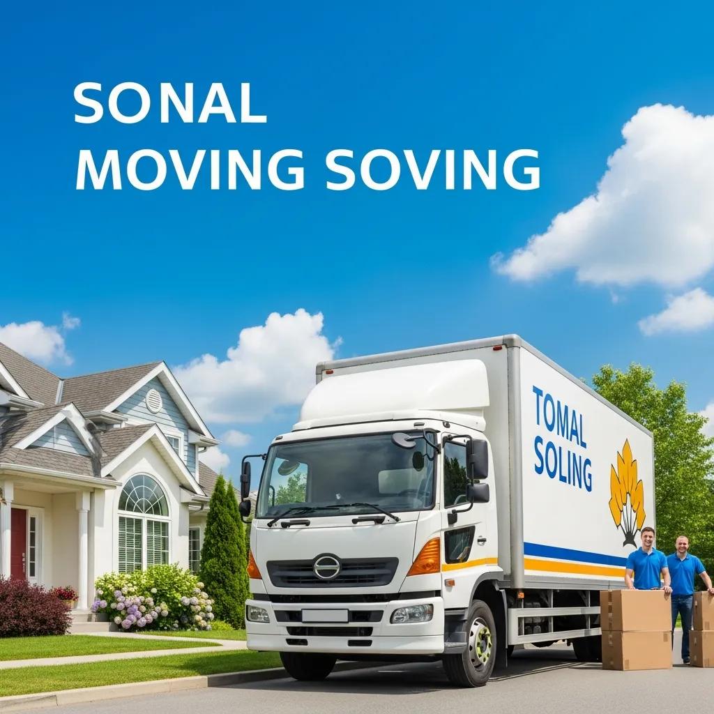 Moving truck in front of a house with workers unloading boxes, representing local moving services and Google Maps rankings.
